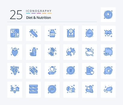 Diet And Nutrition 25 Blue Color icon pack including diet. fat. protein. scale. mass vector