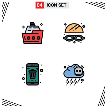 Universal Icon Symbols Group of 4 Modern Filledline Flat Colors of cruise contact ship water mobile Editable Vector Design Elements