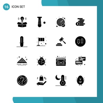 16 Thematic Vector Solid Glyphs and Editable Symbols of star wars money achievement ghold coins money Editable Vector Design Elements