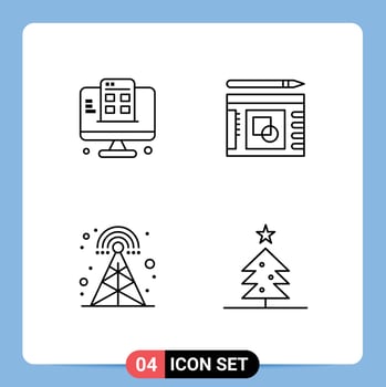 Pack of 4 Modern Filledline Flat Colors Signs and Symbols for Web Print Media such as development cellular app presentation tower Editable Vector Design Elements