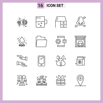 Modern Set of 16 Outlines and symbols such as ho pollution furniture nose breathe Editable Vector Design Elements