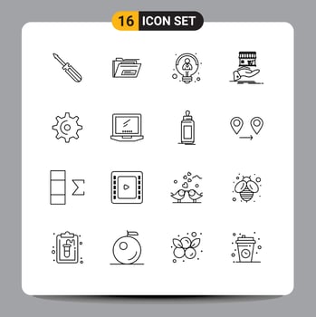 Editable Vector Line Pack of 16 Simple Outlines of hand shopping rar donate thinking Editable Vector Design Elements