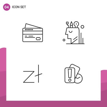 Universal Icon Symbols Group of 4 Modern Filledline Flat Colors of card zloty pay mind coin Editable Vector Design Elements