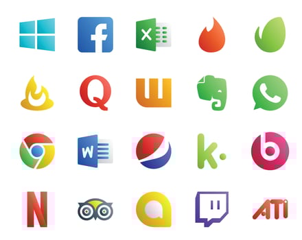 20 Social Media Icon Pack Including tripadvisor beats pill wattpad kik word vector