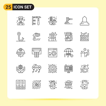 Group of 25 Modern Lines Set for hammer court business auction law Editable Vector Design Elements