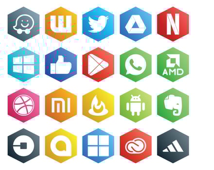 20 Social Media Icon Pack Including uber android google play feedburner dribbble vector