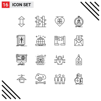 16 Outline concept for Websites Mobile and Apps code timer board stopwatch fast Editable Vector Design Elements