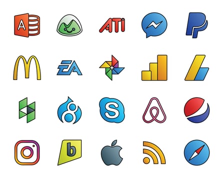 20 Social Media Icon Pack Including air bnb skype sports drupal ads vector
