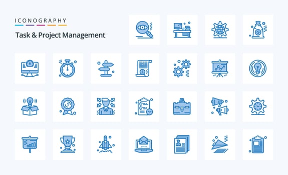 25 Task And Project Management Blue icon pack vector
