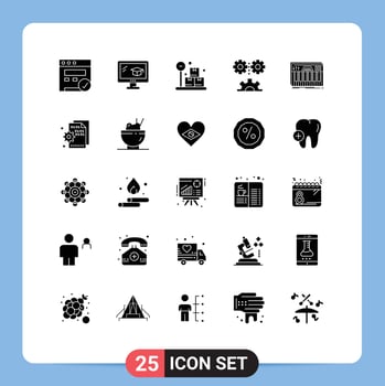 25 Thematic Vector Solid Glyphs and Editable Symbols of midi keyboard weight controller mechanization Editable Vector Design Elements