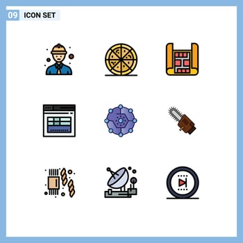 Pictogram Set of 9 Simple Filledline Flat Colors of saw network page connectivity computing Editable Vector Design Elements