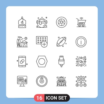 16 Outline concept for Websites Mobile and Apps house shopping film wifi trolly Editable Vector Design Elements