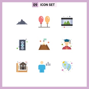Group of 9 Modern Flat Colors Set for user mountain play hardware computer Editable Vector Design Elements
