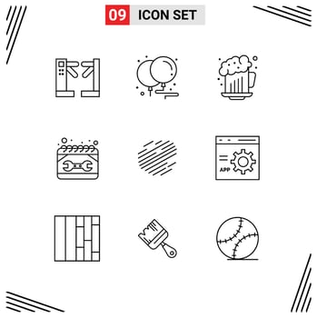 Modern Set of 9 Outlines Pictograph of factom repair alcohol maintenance calendar Editable Vector Design Elements