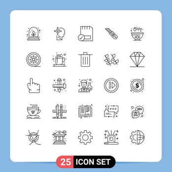 Pack of 25 Modern Lines Signs and Symbols for Web Print Media such as bowl cutter computers repair knife Editable Vector Design Elements