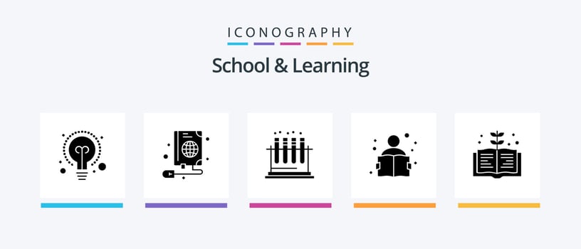 School And Learning Glyph 5 Icon Pack Including knowledge. book. medical. study. knowledge. Creative Icons Design vector
