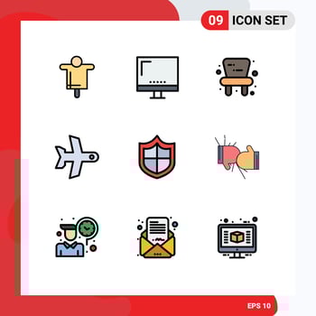 9 Universal Filledline Flat Colors Set for Web and Mobile Applications firewall vehicle monitor transport plane Editable Vector Design Elements