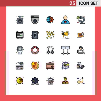 Pictogram Set of 25 Simple Filled line Flat Colors of microscope bacteria gear user delete Editable Vector Design Elements