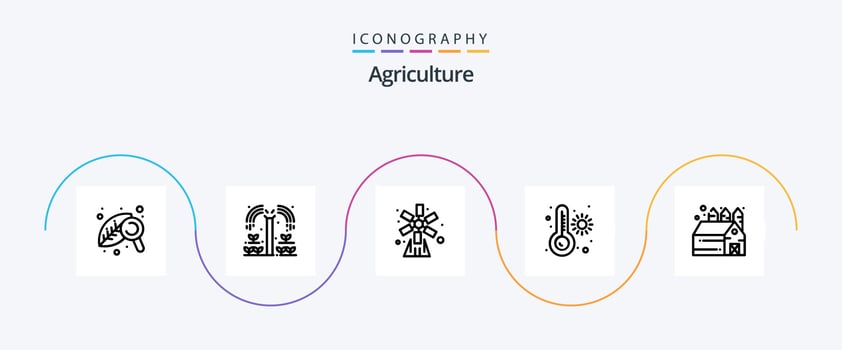 Agriculture Line 5 Icon Pack Including barn. thermometer. agriculture. temperature. windmill vector