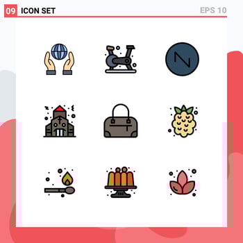 User Interface Pack of 9 Basic Filledline Flat Colors of summer fashion saw tooth bag christmas Editable Vector Design Elements