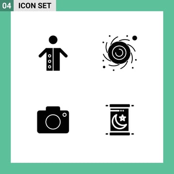 4 Creative Icons Modern Signs and Symbols of monk image preacher black hole camera Editable Vector Design Elements
