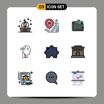 9 Thematic Vector Filledline Flat Colors and Editable Symbols of man artifical map money dollar Editable Vector Design Elements