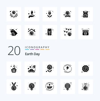 20 Earth Day Solid Glyph icon Pack like summer recycling vehicle energy green vector