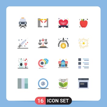 16 User Interface Flat Color Pack of modern Signs and Symbols of syringe healthcare day food autumn Editable Pack of Creative Vector Design Elements
