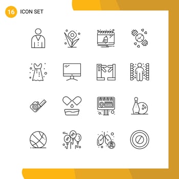 16 Creative Icons Modern Signs and Symbols of frock timer spring hand watch notification Editable Vector Design Elements