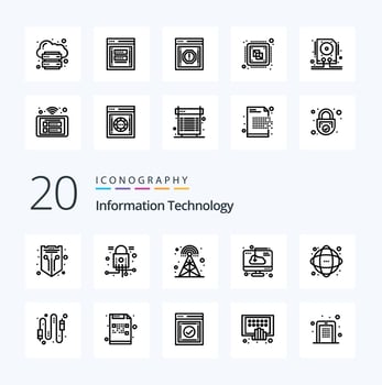20 Information Technology Line icon Pack like software download security computer tower vector