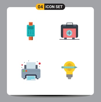 Set of 4 Vector Flat Icons on Grid for machine healthbag check payment fax Editable Vector Design Elements