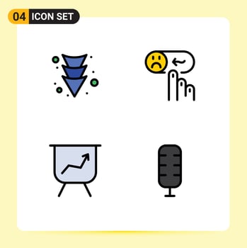 Pack of 4 Modern Filledline Flat Colors Signs and Symbols for Web Print Media such as arrow performance emotion sad commentator Editable Vector Design Elements