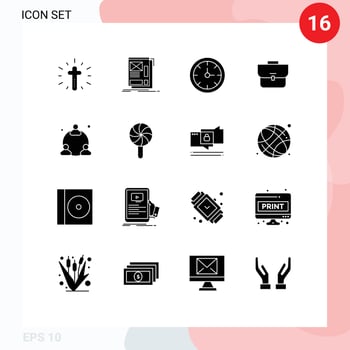 Set of 16 Modern UI Icons Symbols Signs for web suitcase development case time Editable Vector Design Elements