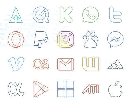 20 Social Media Icon Pack Including wattpad email instagram gmail video vector