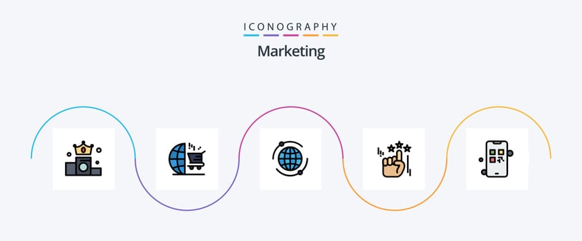 Marketing Line Filled Flat 5 Icon Pack Including pay. marketing. world. growing. stare vector
