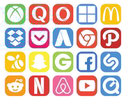 20 Social Media Icon Pack Including netflix shazam adwords facebook snapchat vector