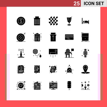 25 Universal Solid Glyph Signs Symbols of patient hospital gluten juice beach Editable Vector Design Elements