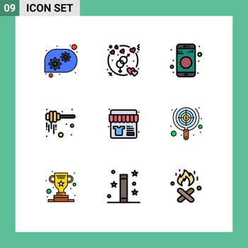 Pack of 9 Modern Filledline Flat Colors Signs and Symbols for Web Print Media such as shopping sale data nectar honey Editable Vector Design Elements