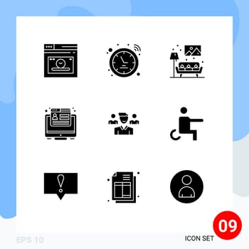 Editable Vector Line Pack of 9 Simple Solid Glyphs of user web home browser conversion Editable Vector Design Elements