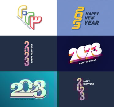 Big Collection of 2023 Happy New Year symbols Cover of business diary for 2023 with wishes vector