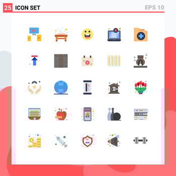 25 Universal Flat Color Signs Symbols of first bag happy aid laptop Editable Vector Design Elements