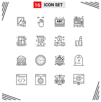 Group of 16 Modern Outlines Set for online banking internet right banking online Editable Vector Design Elements
