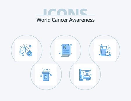 World Cancer Awareness Blue Icon Pack 5 Icon Design. apple juice. care. cancer. health. symptom vector