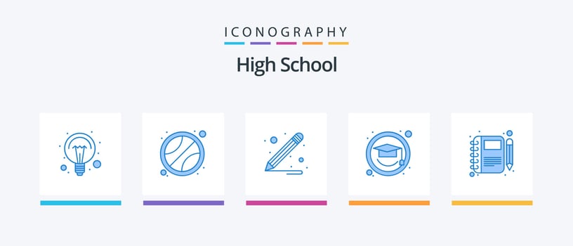 High School Blue 5 Icon Pack Including pen. note. pencil. moleskin. graduation cap. Creative Icons Design vector