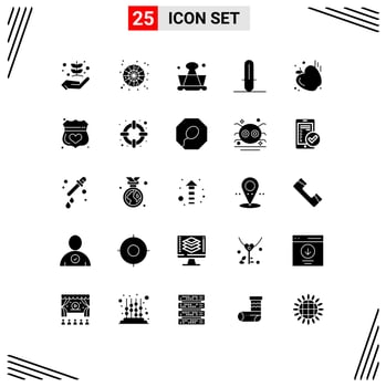 Solid Glyph Pack of 25 Universal Symbols of food weapon scary star wars school Editable Vector Design Elements