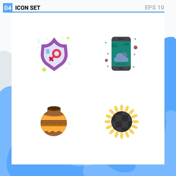 Pack of 4 creative Flat Icons of feminism pot protection smartphone water Editable Vector Design Elements