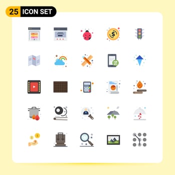 Pictogram Set of 25 Simple Flat Colors of light trafic insect money coin Editable Vector Design Elements