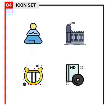 Group of 4 Modern Filledline Flat Colors Set for fast harp yoga industry irish Editable Vector Design Elements