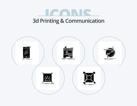 3d Printing And Communication Glyph Icon Pack 5 Icon Design. machine. 3d. data. telephone. phone vector