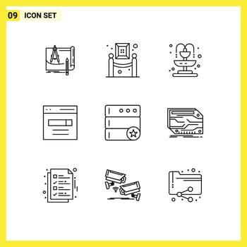 Universal Icon Symbols Group of 9 Modern Outlines of user interface museum engine fountain Editable Vector Design Elements